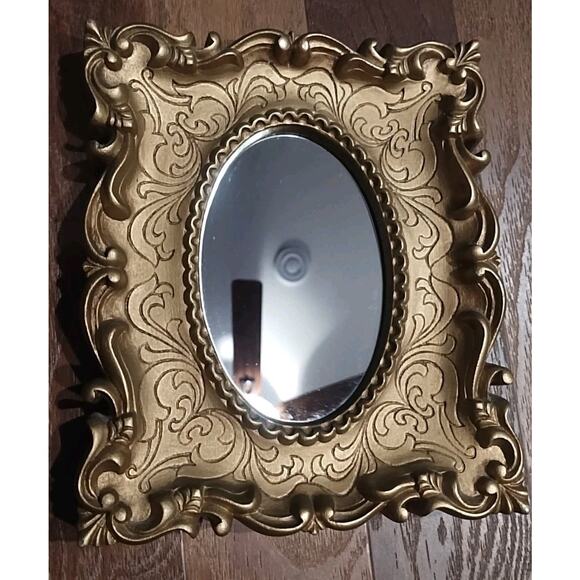 Vintage Small Gold Ornate Baroque Hollywood Regency Wall Mirror Frame rectangle - Picture 1 of 5